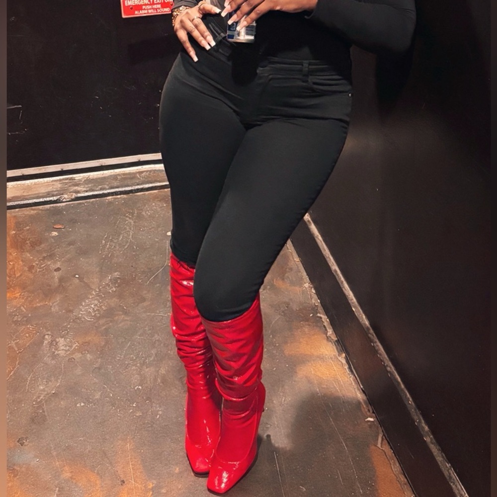 Red over-the-knee boots